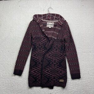 Y2K Element Eden Knit Sweater Open Front Hooded Aztec Southwest AOP Wom S Skate